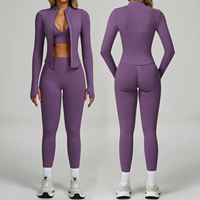 Femmes automne/hiver Zip à manches longues Fitness vêtements costume Yoga Style décontracté Slim Fit pour la course exercice solide court