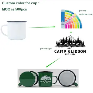 12oz Enamel Camp Mug Coffee Cup Custom Logo Wholesale Metal Stainless Steel Bulk Sublimation Blanks Cups For Christmas