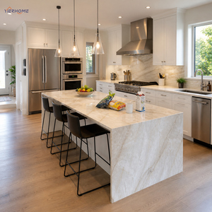 Gabinetes <span class=keywords><strong>de</strong></span> Cocina Modernos <span class=keywords><strong>de</strong></span> Madera Contrachapada Americana, Puerta <span class=keywords><strong>de</strong></span> MDF Pintada, Isla Central <span class=keywords><strong>de</strong></span> Cuarzo Taj Mahal y Cierre Suave - Product Image 1