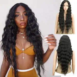 Wholesale Synthetic Blonde Lace Wigs Deep Wave Lolita Wig High Temperature Fiber 30Inch Ombre Blonde Wigs For Black Women