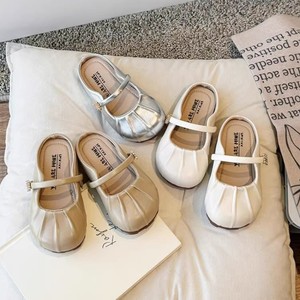 Flat Sandals For Girls Off White Apricot Silver One Size Solid Color Slip On Style - Product Image 1