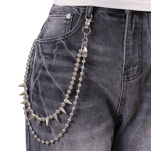 yueli Hip Hop Punk Beaded Studded Waist <b>Chain</b> Double Layer Zinc Alloy <b>Jeans</b> <b>Chain</b> Unisex Fashion Accessory Daily Wear - Product Image 1