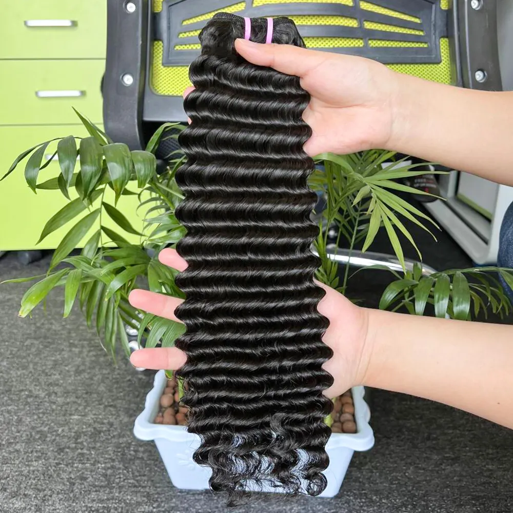 Wholesale Deep Wave 12a Double drawn raw brazilian peruvian indian Fumi virgin vendor 100% human hair extension bundle