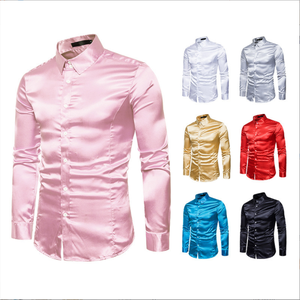 Chemise habillée en satin à manches longues pour homme en gros, taille plus, impression personnalisée, col montant, décontractée, affaires, bouton unique, respirante - Product Image 2