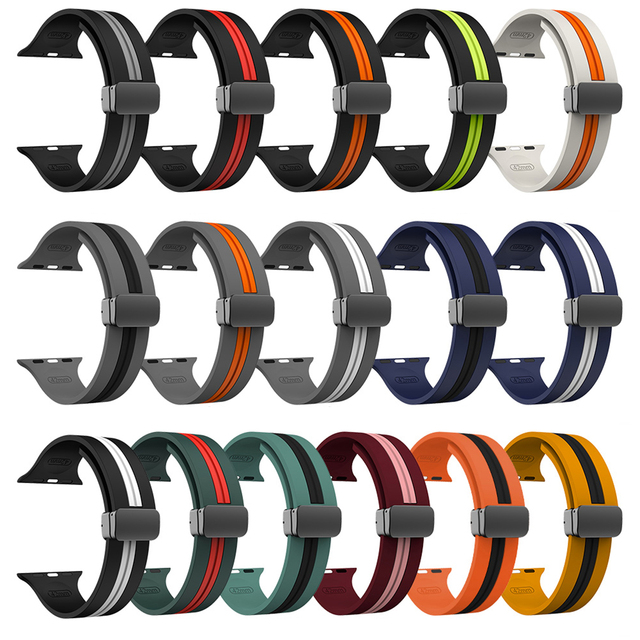 CAOWTAN Silicone Strap for Apple Watch Band 8 7 Ultra 2 Accessories IWatch Series 44mm 49mm 40 45mm 41mm 42mm Magnetic Bracelet