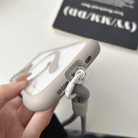Coque de téléphone transparente 3D avec oreilles de chat magnétiques et queue douce pastel pour iPhone 17 Pro Max 16 15 14 13, avec dragonne tressée de protection