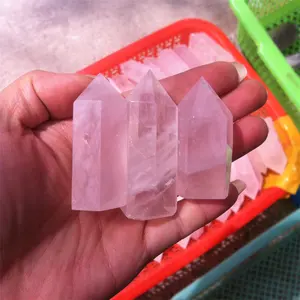 Venta al por mayor de puntos de cristal de cuarzo rosa Natural de roca de cristal de cuarzo Torre Varita Punto Inicio Dec