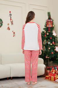 New <strong>Plus</strong> <strong>Size</strong> Polyester Pullover Women Men Kid Home Wear Santa Claus Letter Printed Red Stripe Family Matching <strong>Xmas</strong> Pajamas - Product Image 4