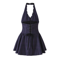 Robe midi dos nu à carreaux pour femme, modèle 2026 personnalisé, avec jupe bouffante cintrée à la taille, usine de vêtements OEM et ODM en Chine pour la vente en gros