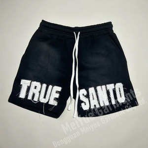 <span class=keywords><strong>Streetwear</strong></span> personnalisé ensemble short deux pièces avec appliques Boxy poids lourd sérigraphie t-shirt avec écusson en détresse t-shirt et short - Product Image 3