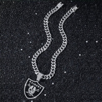 Chaîne cubaine en alliage personnalisée de luxe pour hommes, avec pendentif logo équipe des Raiders de Las Vegas, entièrement sertie de cristaux