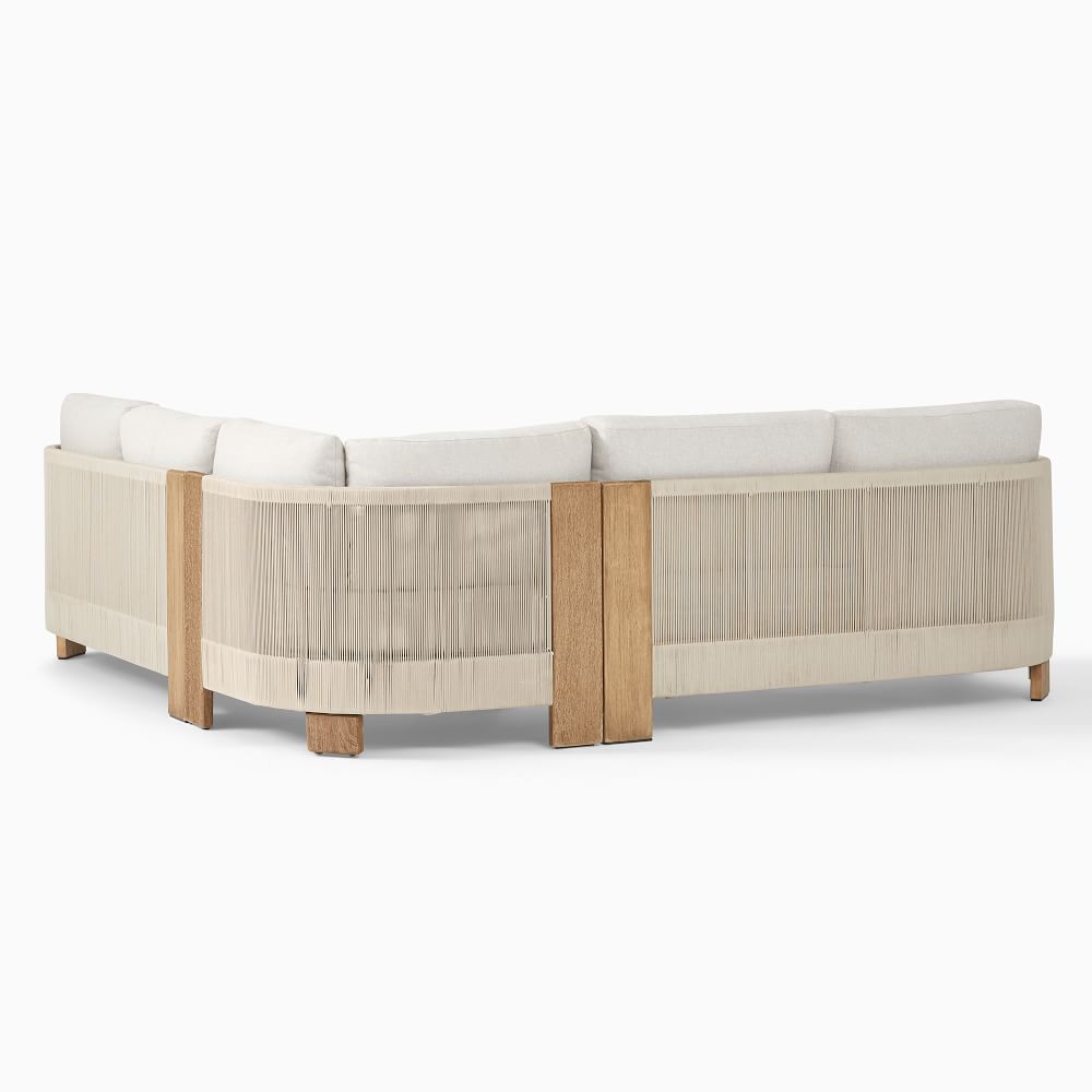 Fashion garden set terrace rope weave modern modular L-shape sectional furniture teak outdoor sofa with cushion