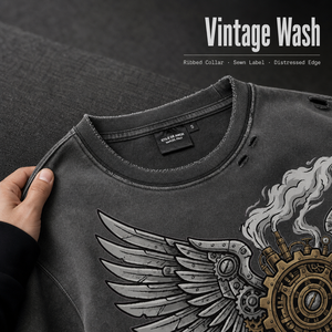 High Quality Acid Wash Graphic Mens <b>T</b> <b>Shirts</b> Oversized Wing Gear Print Short Sleeve Steampunk Streetwear Tee Wholesale Supplier - Product Image 5