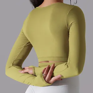 New Product Customization Women Hot Sexy Seamless Workout Fitness Quick-dry Long Sleeve Gym Yoga Top