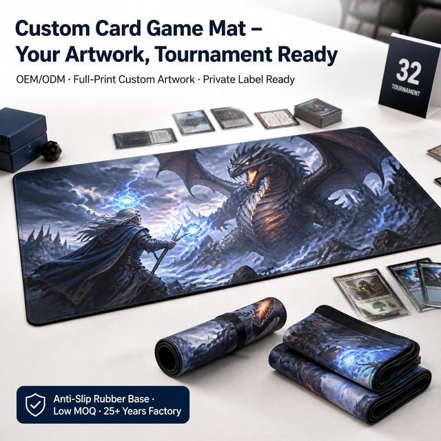 Custom TCG Playmat Card Game Mat EN71 Certified Smooth Glide Surface Non-Slip Rubber Base OEM Wholesale USA