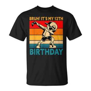 T-shirt à manches courtes pour enfants, col ras du cou, imprimé numérique, 12e anniversaire, Dabbing Gamer - Product Image 1