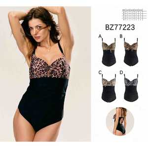 Costume da bagno intero da donna taglie forti con scollo a V, arricciato, controllo pancia, senza schienale, per l'estate e la spiaggia S-2XL BZ77223 - Product Image 1