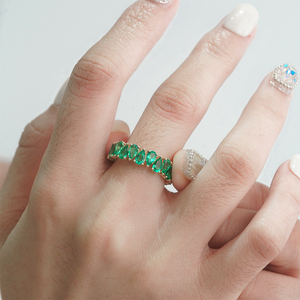 Collection de bagues éternelles en émeraude de laboratoire en or 14 carats Starsgem, bijoux fins, anniversaire, émeraude poire nord-est, bague en or véritable - Product Image 1