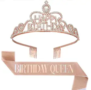 Well Designed New Fashion Lowest Price Crystal Happy Blinking Custom Birthday Tiaras For Adults Letter Tiara