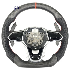 Volant en fibre de carbone en cuir demi-perforé pour VW <span class=keywords><strong>Volkswagen</strong></span> <span class=keywords><strong>Golf</strong></span> R 6 7 7.5 <span class=keywords><strong>8</strong></span> MK8 MK7 8R Gti <span class=keywords><strong>Gtd</strong></span> Modèles Passat CC - Product Image 2