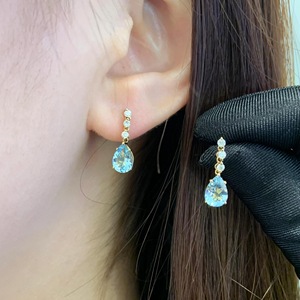 Boucles d'oreilles Santa Maria en argent pur S925, goutte d'eau et topaze bleue, forme poire, larmes de sirène, diamant, pendentif fin, bleu mer, trésor - Product Image 2