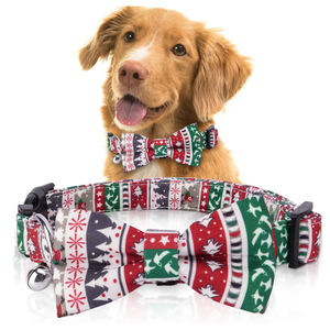 Collar de perro con lazo de lujo de diseñador personalizado de Navidad al por mayor de fábrica, collares y correas desmontables ajustables para mascotas para perros pequeños - Product Image 1