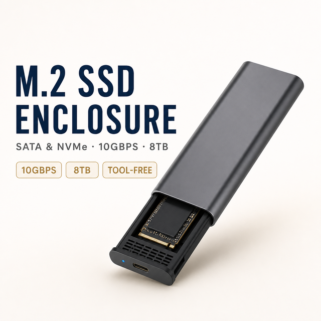 Aluminum M.2 NVMe SATA SSD Enclosure USB-C 10Gbps Dual Protocol M/B/M Key 2230/2242/2260/2280 External Drive