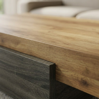 Table basse flottante convertible moderne en bois massif, table centrale en bois épais brun clair pour salon, mobilier de maison