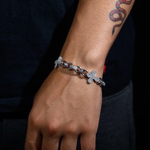 Unisex Classic Gothic <b>Cross</b> Link Adjustable Chain Bracelet Sterling <b>Silver</b> Plated Finish Moissanite Diamonds Bracelet for <b>Mens</b> - Product Image 2