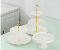 Ensemble de décoration de fête de mariage de luxe en gros, support à gâteau rond à 3 étages, plateau à dessert blanc, ensemble de décoration de fête