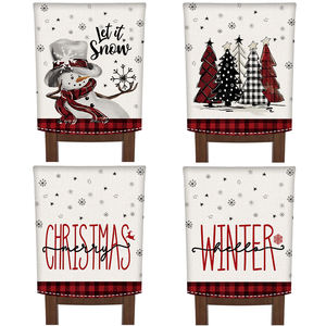 4 piezas de <span class=keywords><strong>lino</strong></span> Feliz Navidad copo de nieve árbol impreso fundas para sillas para banquetes asientos de comedor sillones hoteles de playa-boda Navidad - Product Image 1