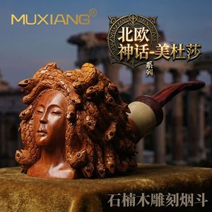 Hand Carved Briarwood Pipe Medusa Snake Woman Design Antique Style Solid Wood Filter Tobacco Pipe Smoking Accessory - Product Image 5