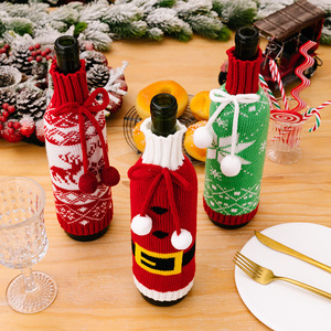 Christmas Party Dinner <b>Table</b> Home Decoration <b>Wine</b> Bottle Set Cover Handmade Nordic Knitting Reusable 27*10cm - Product Image 3