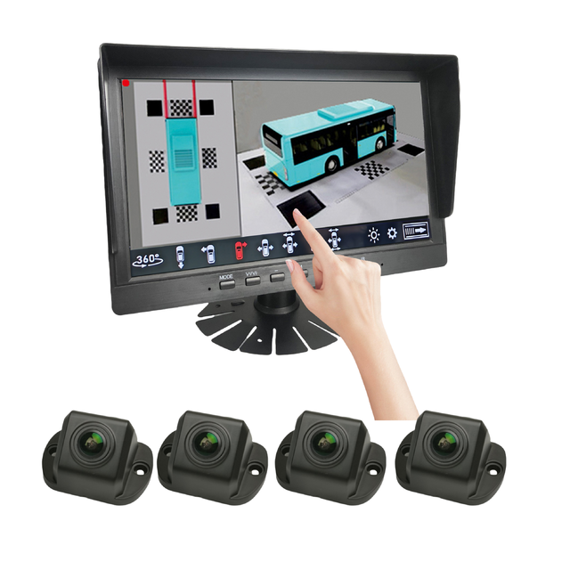 DC 9-36V 360 Surrounding View Blind Spot Detection 3D Panoramic Camera System Split Screen Front Camera Waterproof 10.1 Inch