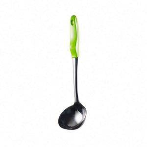 Ensemble d'ustensiles de cuisine en acier inoxydable avec poignée verte antidérapante, accessoires métalliques durables avec trous - Product Image 3