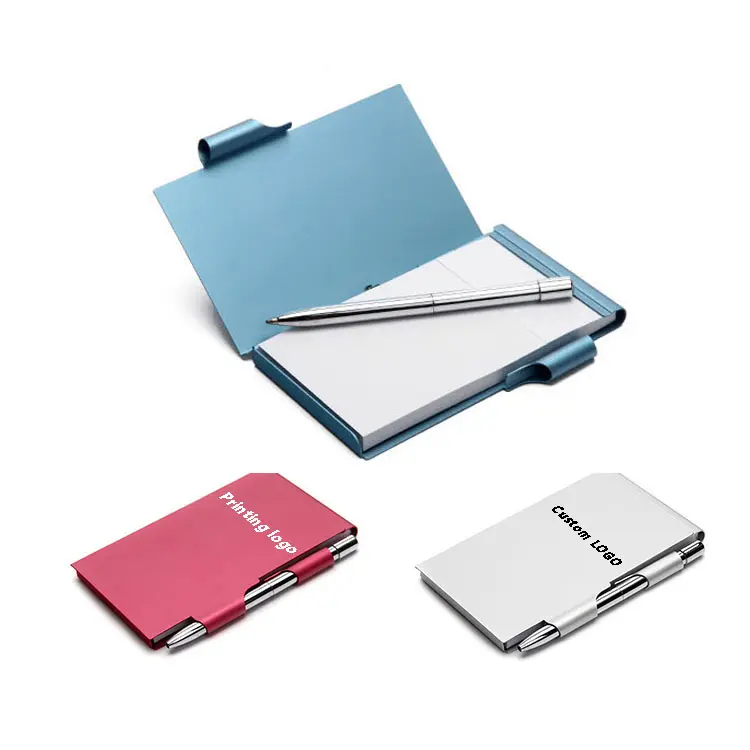 Boîte en métal aluminium avec impression de logo personnalisé bloc-notes collant de poche portable de 60 pages avec stylo