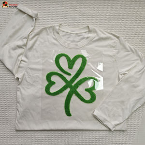 聖パトリックの日向け卸売大型ふわふわシェニール幸運の葉クローバーDTF熱転写ステッカーパッチ衣類用アイロン接着 - Product Image 5