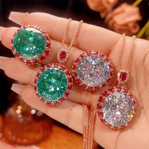 Fashion Eco-friendly Copper Gold Plated Jewelry 18*20mm Paraiba Green Cubic Zirconia Necklace <b>Rings</b> <b>Womens</b> Complete <b>Sets</b> - Product Image 2