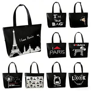 Sac fourre-tout en <span class=keywords><strong>toile</strong></span> moyen, style dessin animé, motif personnage à bâtonnets, sac à bandoulière simple, sac à main sous le bras, sac de shopping, vente en gros - Product Image 1