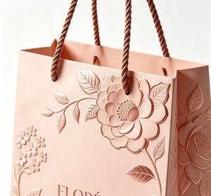 Custom Logo Luxury Pink Embossed Gift paper <b>Bags</b> Rose Gold Foil Print Tote <b>bags</b> with Rope handles - Product Image 2