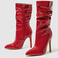 Promotion : Bottes courtes à talon aiguille en cuir verni, style cavalier, pointues, en stock, taille 42