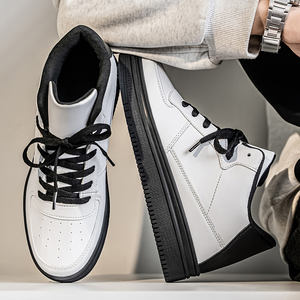 Scarpe da Ginnastica da Uomo Classiche a Taglio Alto di Grandi Dimensioni con Rialzo Interno, Sneakers Bianche Sportive da Corsa con Lacci per Studenti e Skateboard - Product Image 6