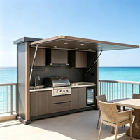 Armoire de cuisine extérieure peinte de qualité supérieure avec 4 tiroirs et panier de rangement pour équipement de barbecue de villa et patio