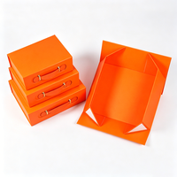 Coffret cadeau orange personnalisé avec poignées en PU, boîtes rigides multi-tailles OEM ODM pour emballage et cadeaux de luxe
