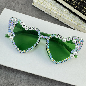 Occhiali da sole con lenti sfumate per feste alla moda strass a forma di cuore giallo per PC decorazione con perla Oversize Cat Eye sposa Be - Product Image 6