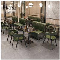 Maßgefertigte Kommerzielle Sitzecken Metalltisch und Stühle Grünes Ledersofa-Set für Restaurant Café