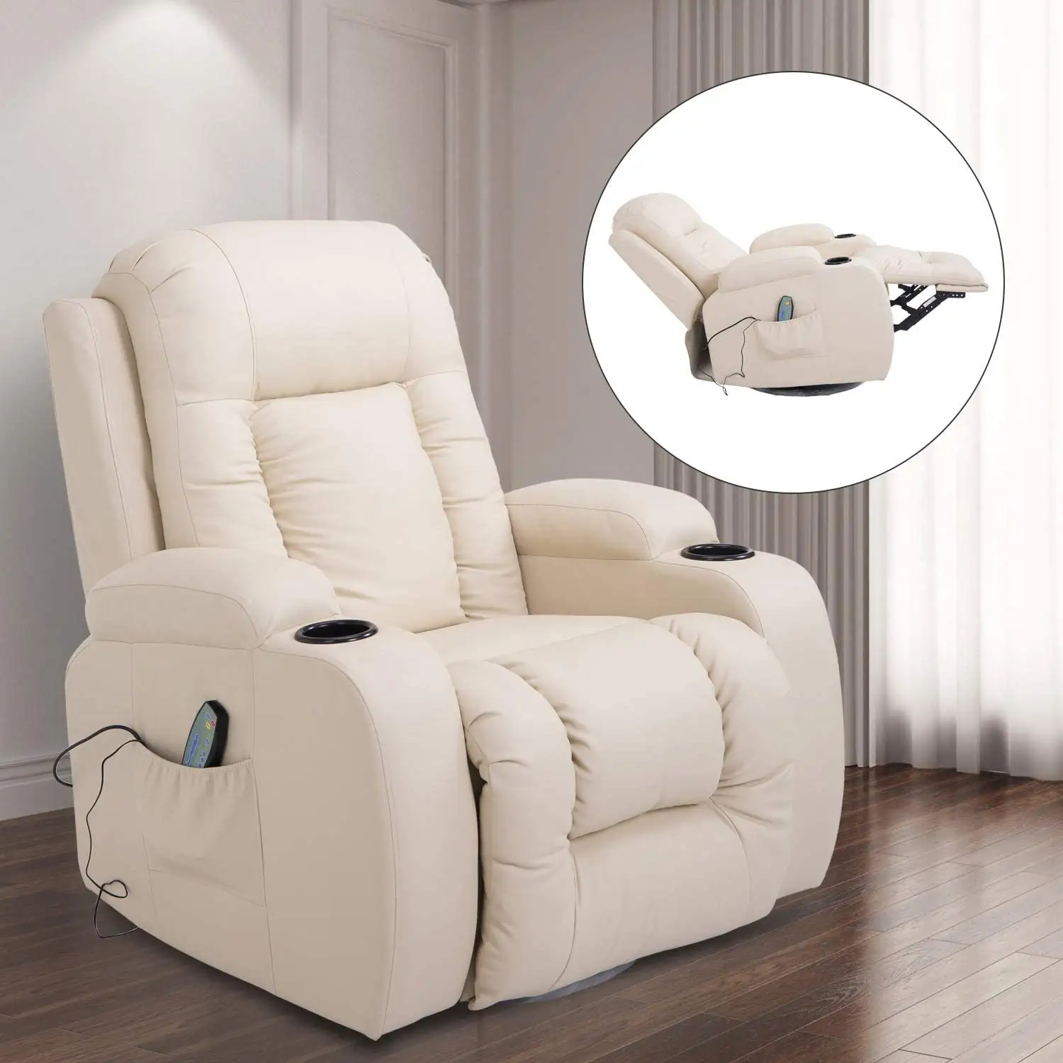 VANBOW Canapé à bascule de luxe haut de gamme relaxant moderne 360 degrés pivotant en cuir PU Fauteuil de massage inclinable pour le salon