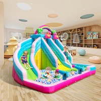 HAPPY LION Toboggan aquatique gonflable, château gonflable avec piscine et pistolet à eau pour enfants