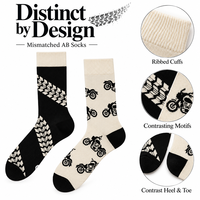 Chaussettes mi-mollet asymétriques style AB, imprimé moto et pneu, deux motifs différents, tricotées, conception personnalisée OEM