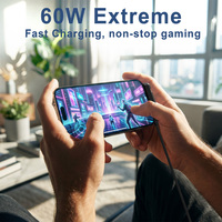 Cable de Juego Privado 2 en 1, Doble Puerto Tipo A+C a Tipo C, 60W, 1m (3.3 pies), Cable Tipo C Trenzado de Nailon con Soporte para Teléfono con Rotación de 360°